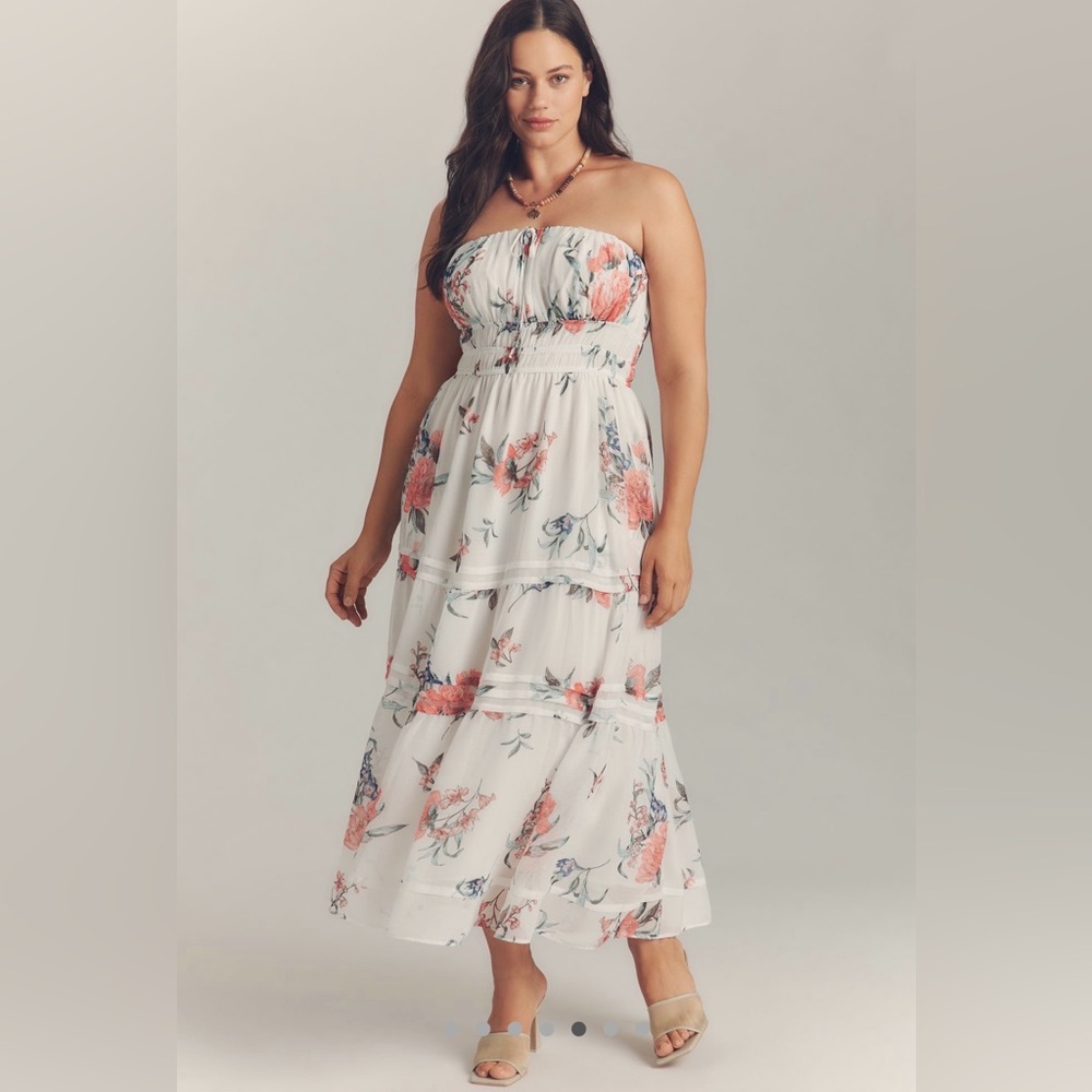 Anthropologie The Somerset Strapless Chiffon Midi Dress Size Medium NWT